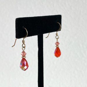 Handmade Swarovski Crystal Beads & 14k Gold Filled Orangey Red Dangle Earrings